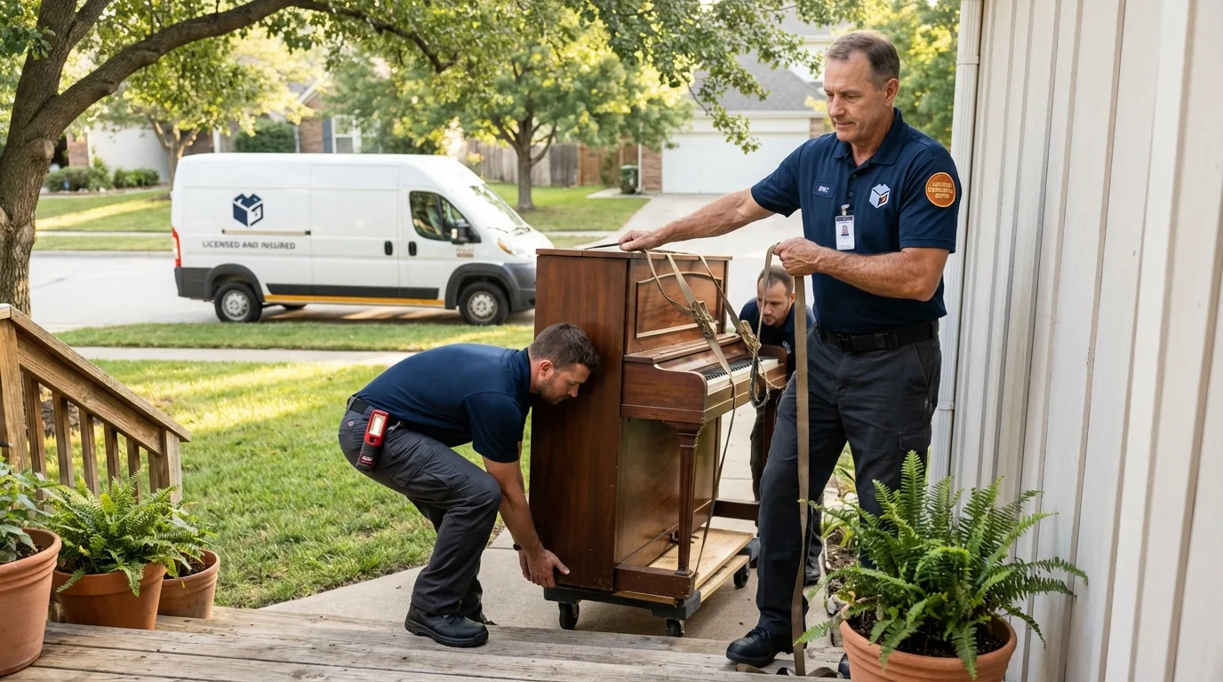 Licensed piano movers securing grand piano in Carnation, WA